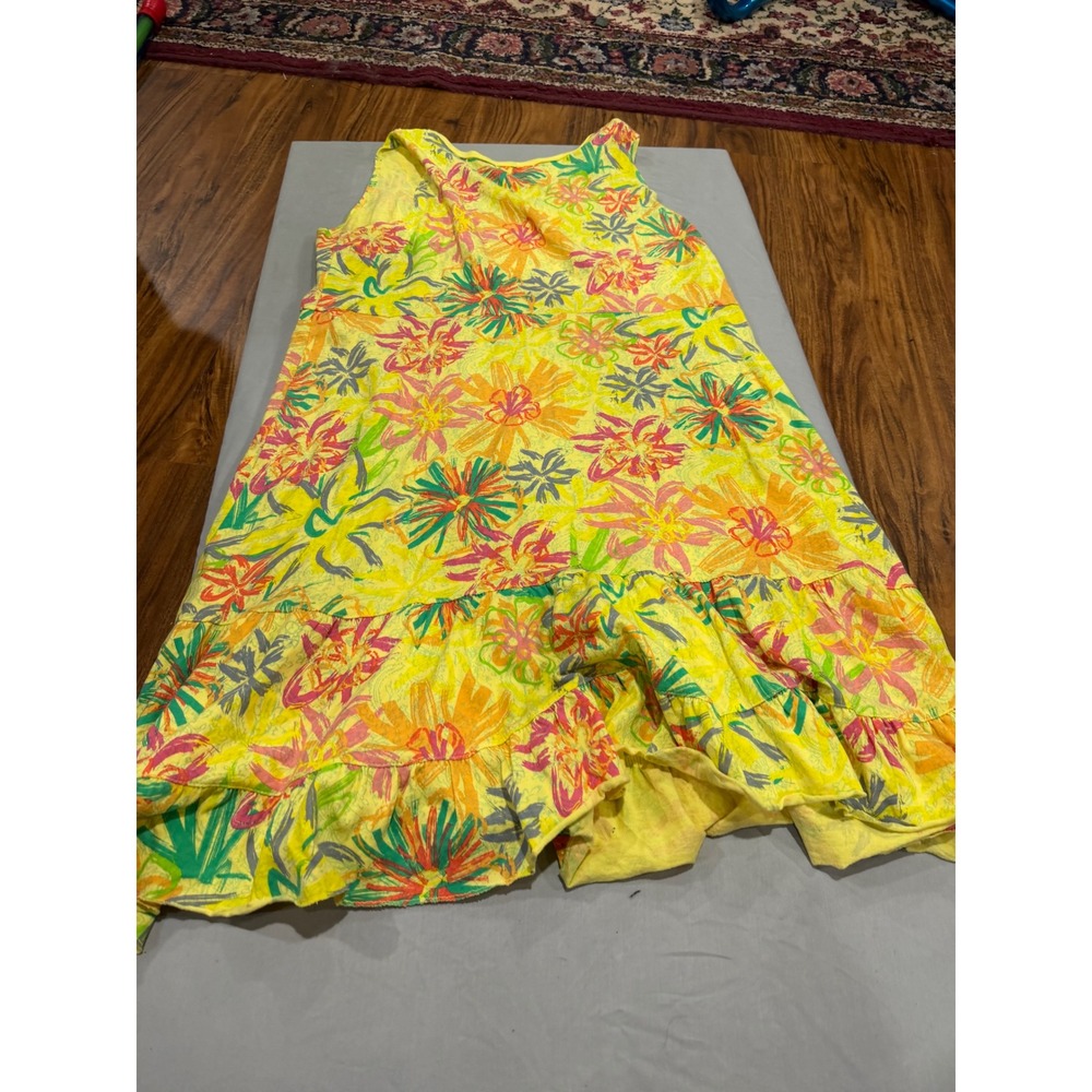Tropical Women Fresh Produce Floral Tiered Ruffle Dress XL Yellow Multi